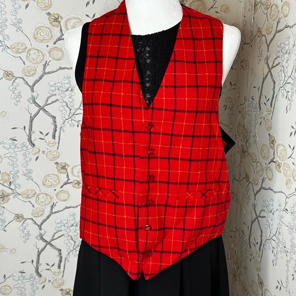 Career Club‎ Sportswear Unisex Large Tartan Plaid Vest Wool Adjustable USA Made - Picture 1 of 6